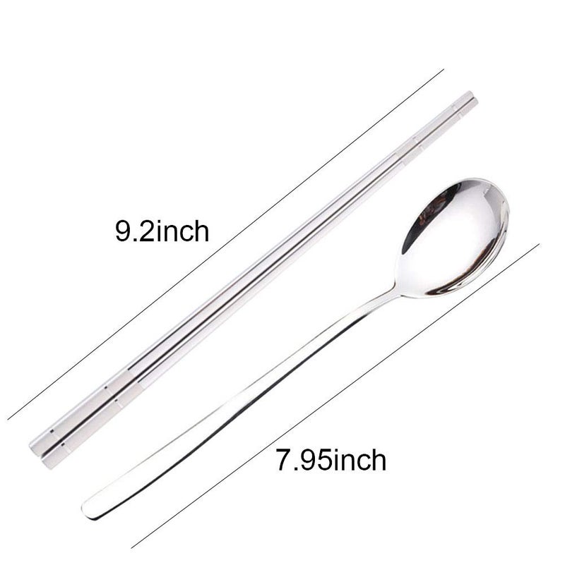 YAPULLYA Reusable Korean Chopstick and Spoon Set, Long Handle Stainless Steel Soup Spoon and Chopsticks, Dishwasher Safe, Set of 3. (Silver) - Image 2